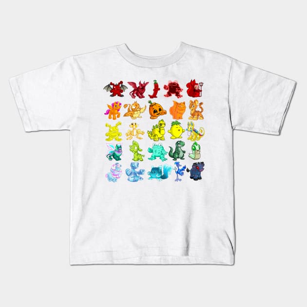 A Rainbow of Neopets Kids T-Shirt by Curious Sausage